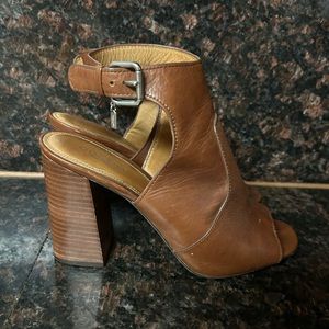 Coach Chunky Heel Brown Leather Ankle Strap Sandals Size 8.5